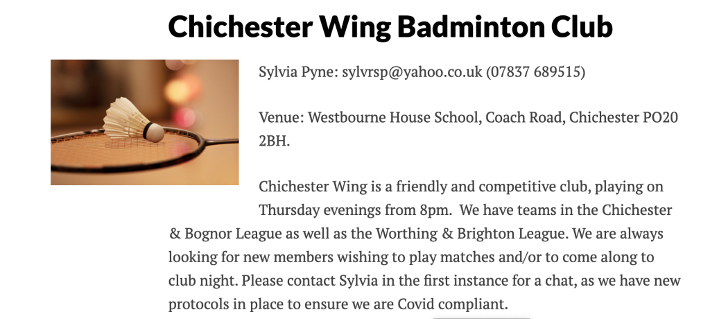 chichester wing badminton club