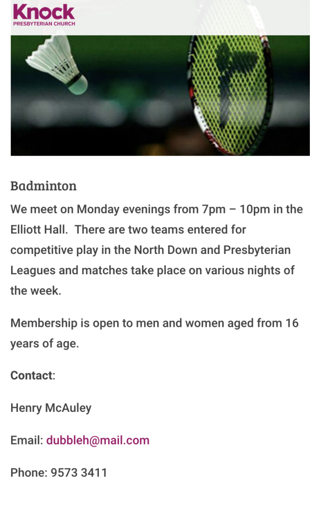 Knock Presbyterian Badminton Club